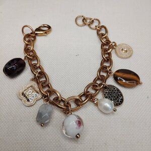 Chico’s Style Gold Tone Mixed Stone Charm Bracelet 8 Inch
